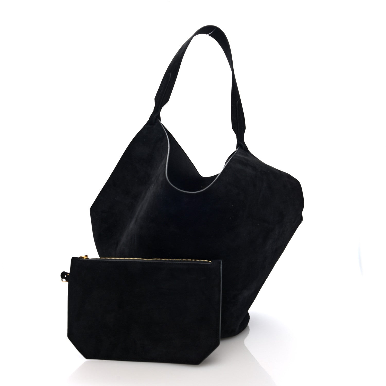 Khaite Suede Calfskin Medium Lotus Tote  Black 3 of 10