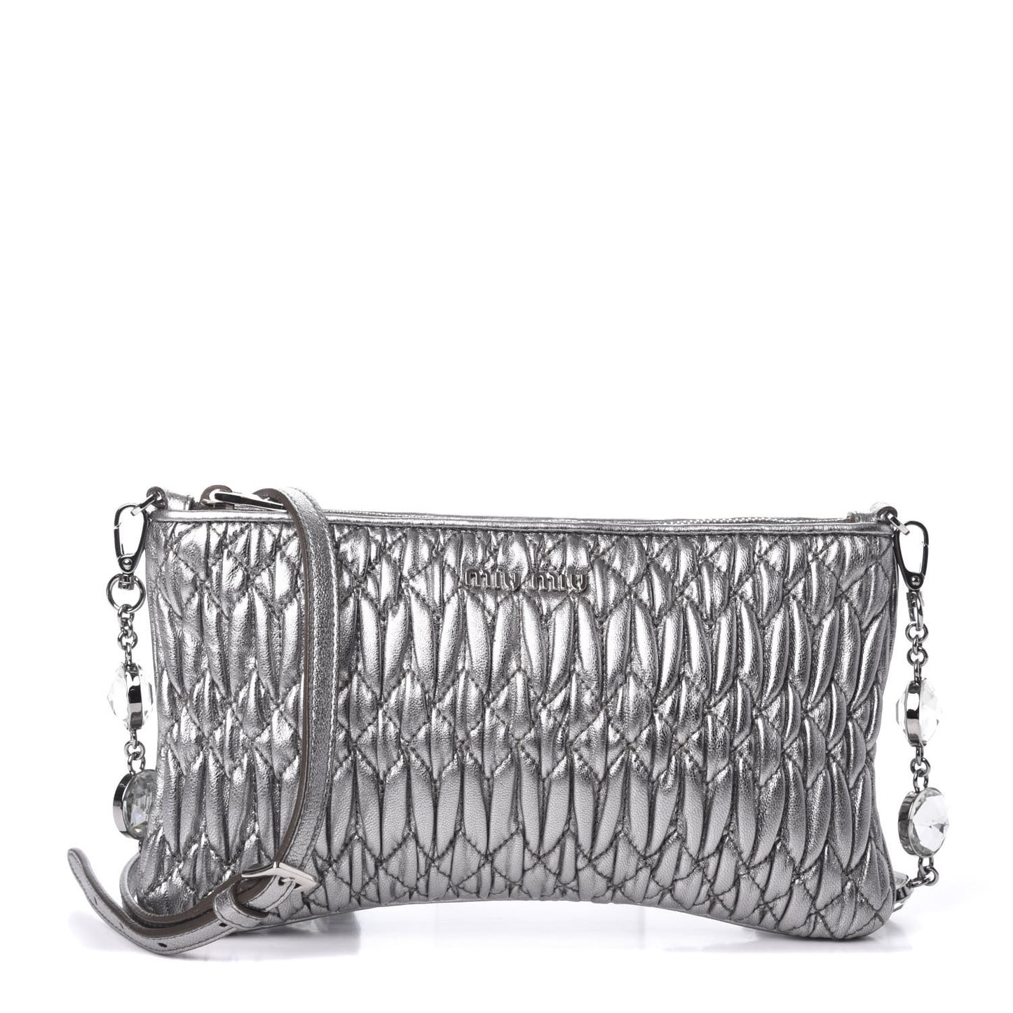 Metallic Nappa Matelasse Crystal Chain Crossbody Cromo
