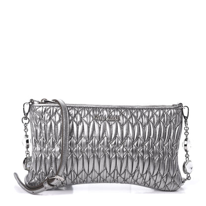 Miu Miu Metallic Nappa Matelasse Crystal Chain Crossbody Cromo 1 of 9