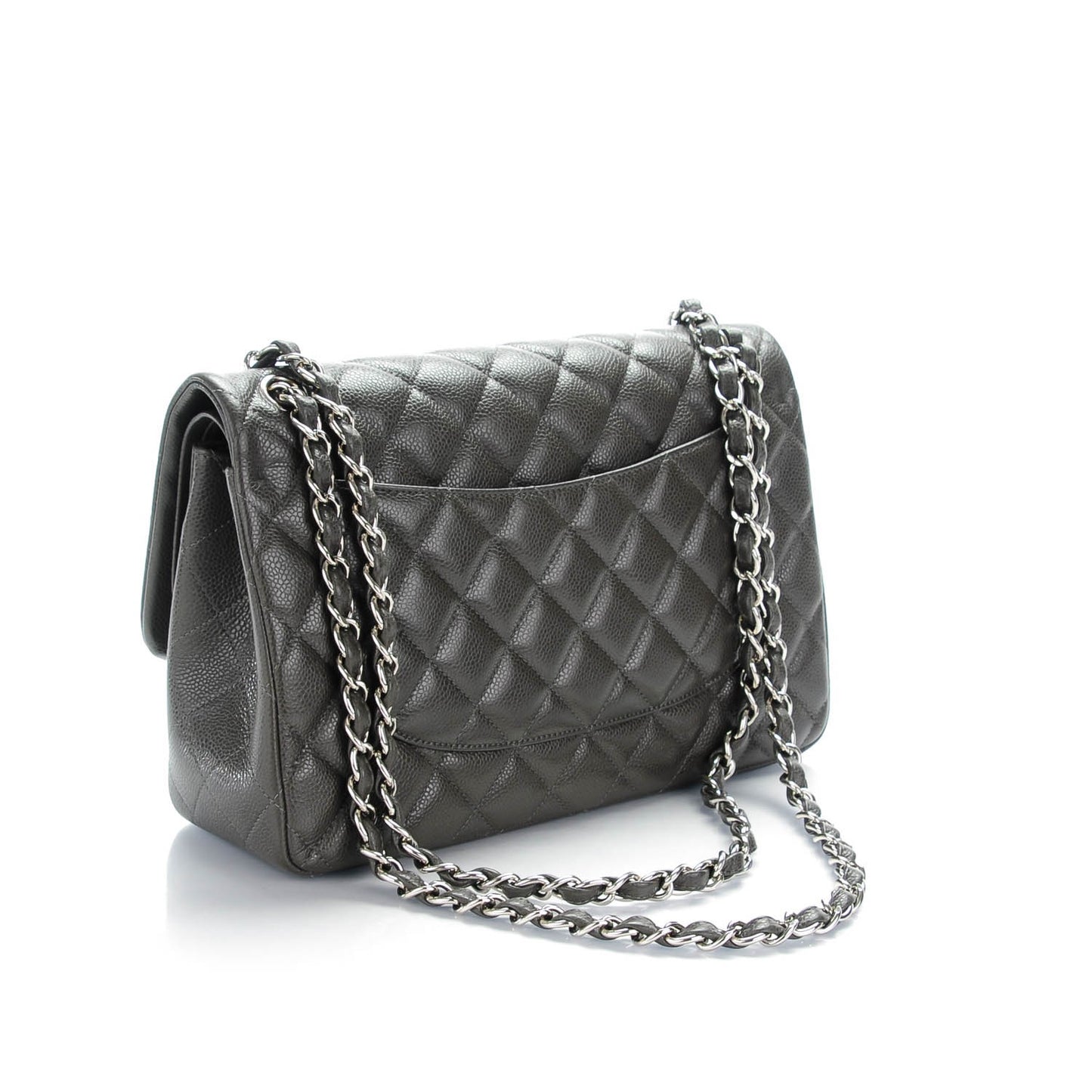 Caviar Quilted Jumbo Double Flap Dark Grey