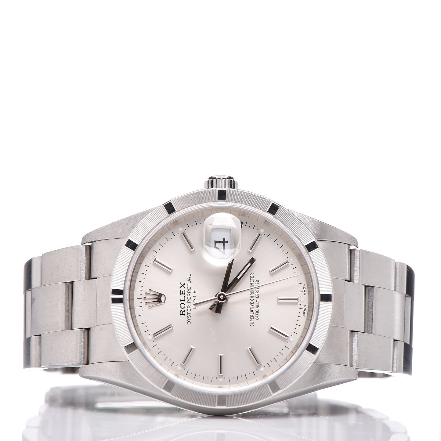 Stainless Steel 34mm Oyster Perpetual Date Watch Silver 15210