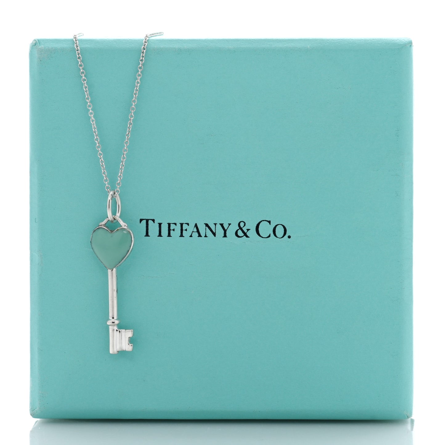 Sterling Silver Enamel Heart Key Pendant Necklace Blue