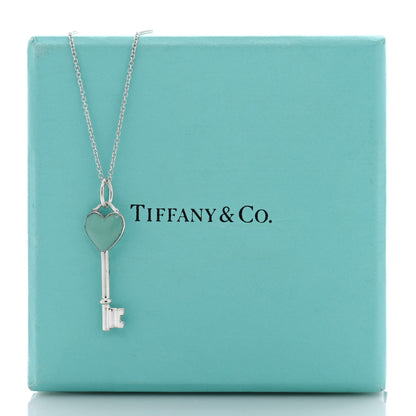 Tiffany Sterling Silver Enamel Heart Key Pendant Necklace Blue 5 of 5