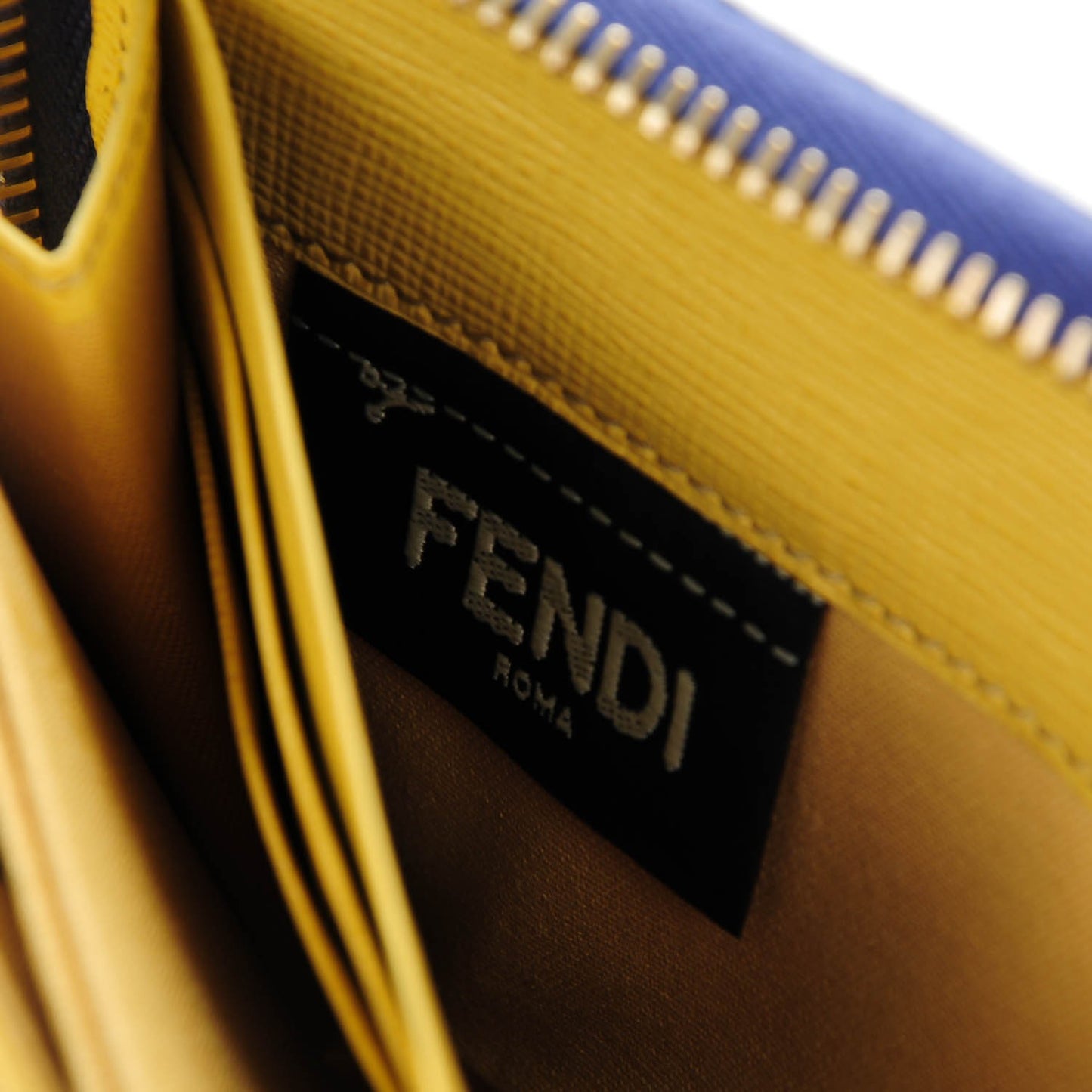 Glazed Fabric Vitello Elite Fendi Roma Zip Around Wallet Cassis Paglia