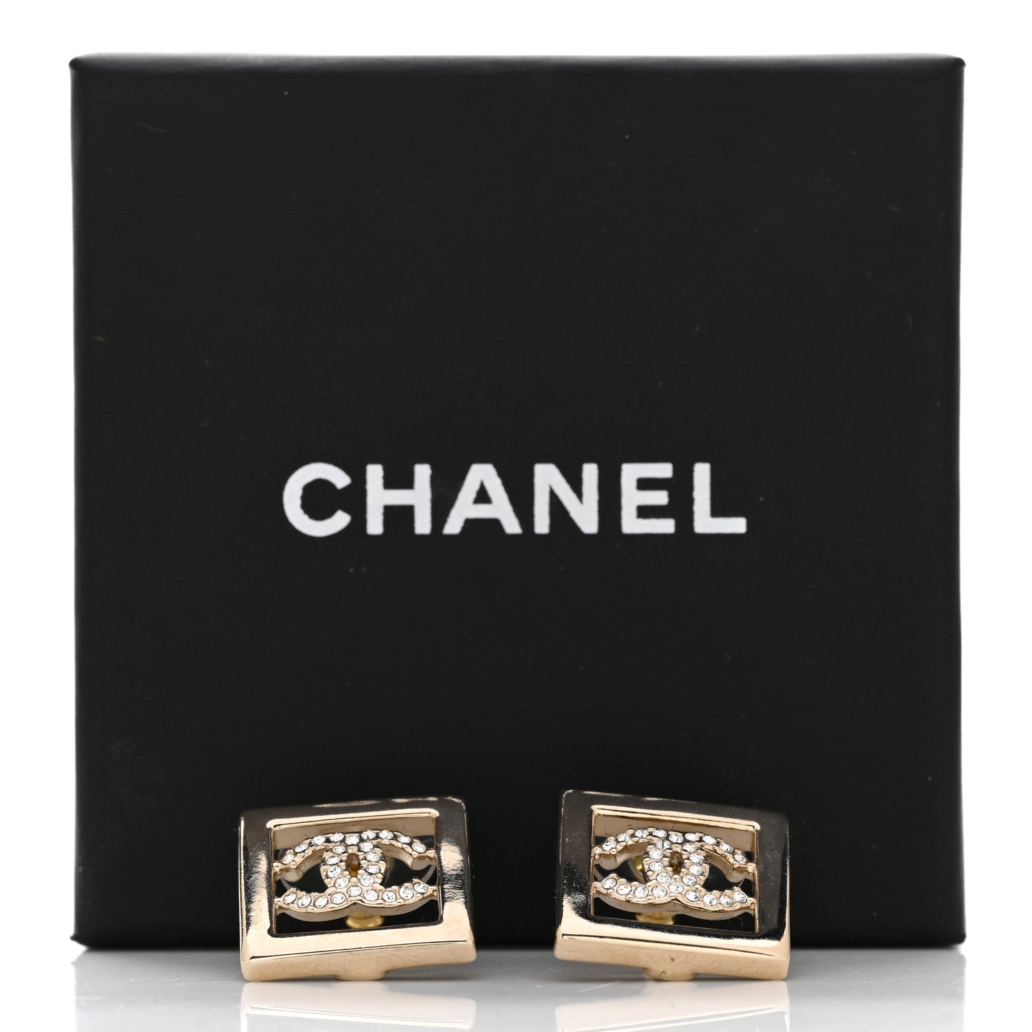 Chanel Metal Crystal Square CC Earrings Gold 5 of 5