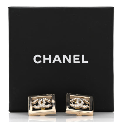 Chanel Metal Crystal Square CC Earrings Gold 5 of 5