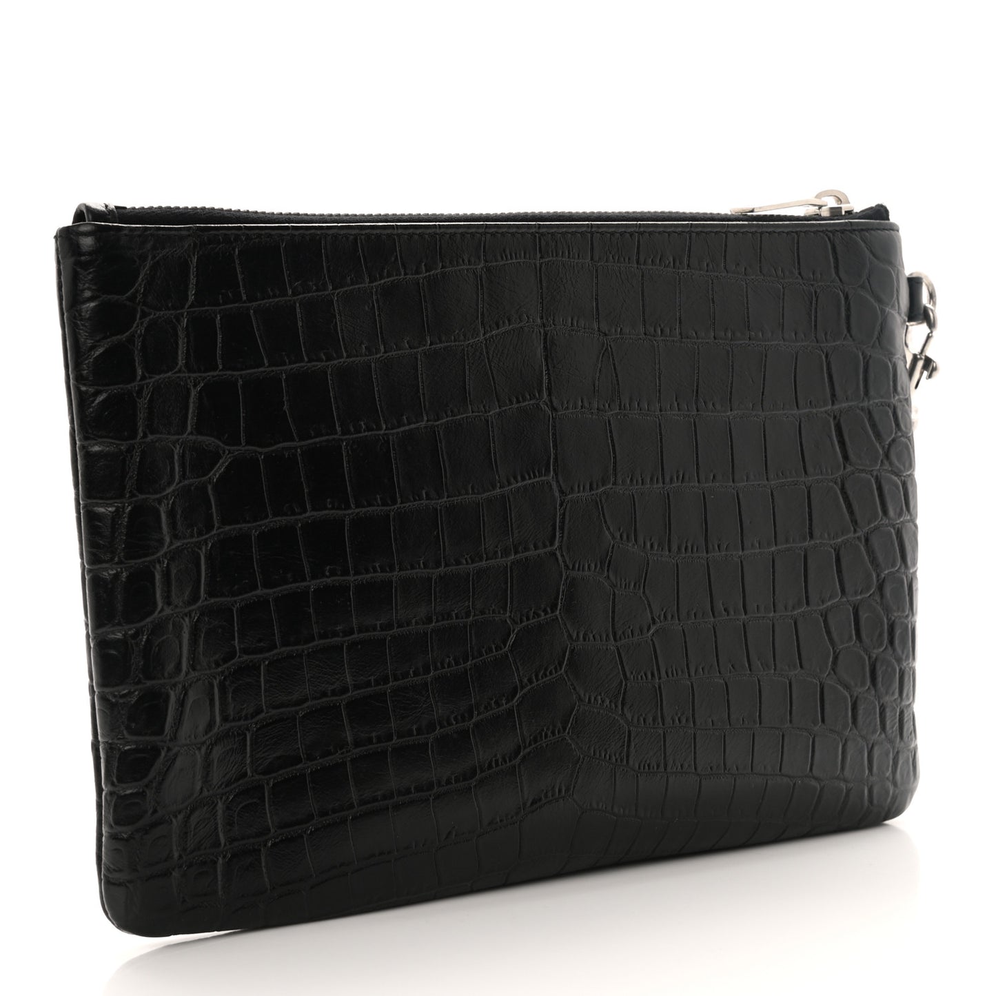 Calfskin Crocodile Embossed Monogram Zip Pouch Black