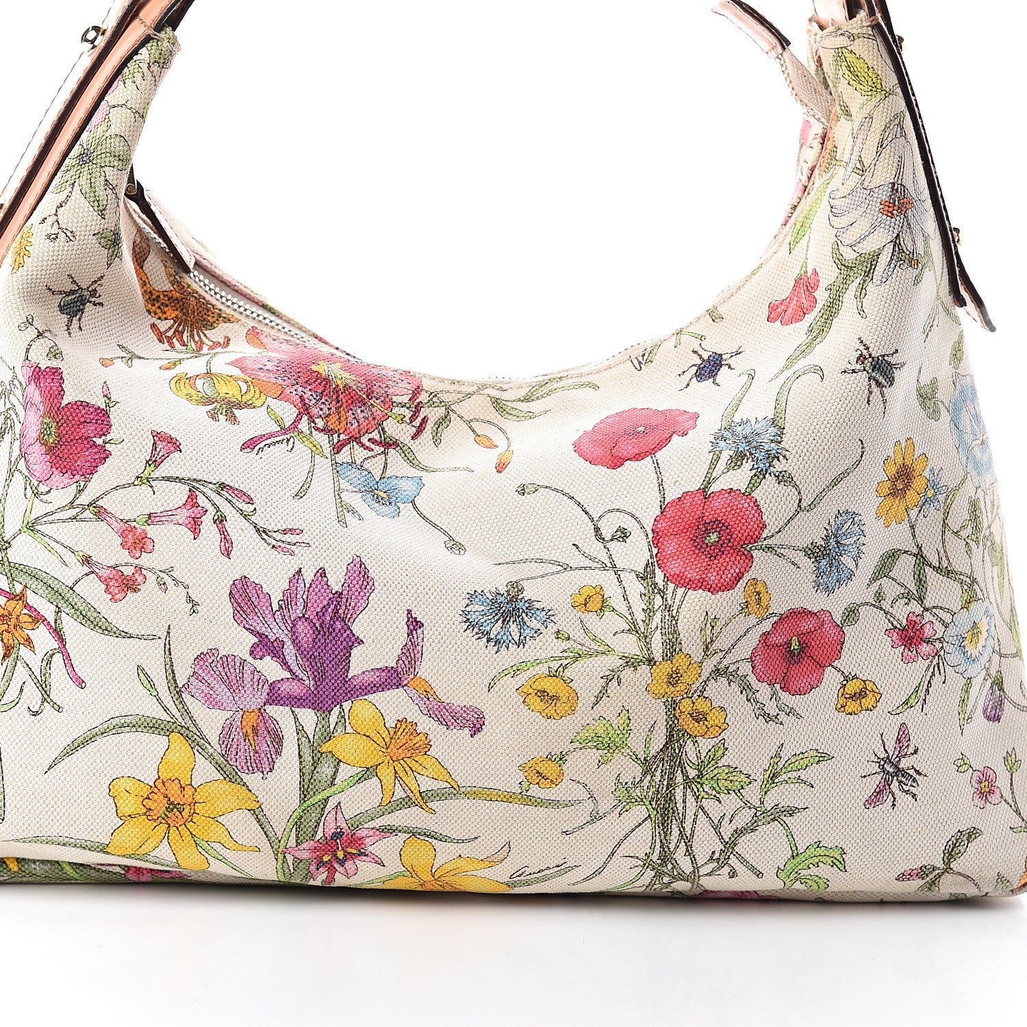 Gucci Canvas Medium Flora Floral Horsebit Chain Hobo White 6 of 8