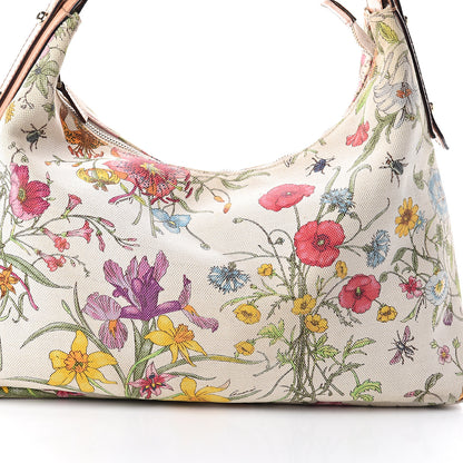 Gucci Canvas Medium Flora Floral Horsebit Chain Hobo White 6 of 8