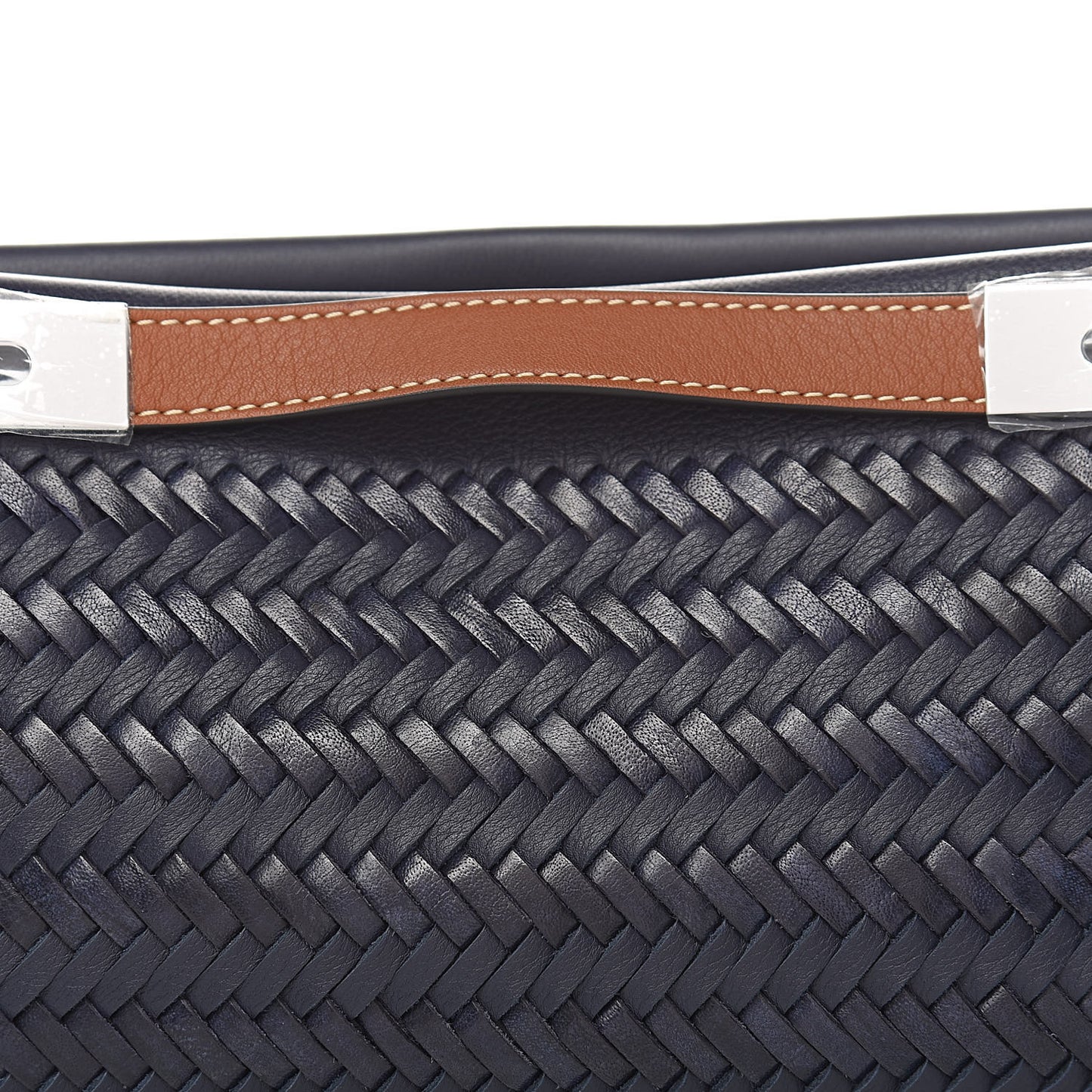 Calfskin Woven Small Missy Bag Navy Tan