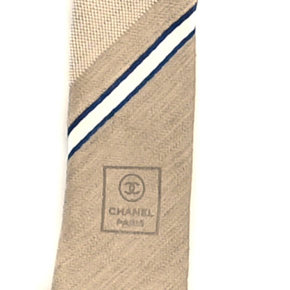 Chanel Linen Cotton Silk Mens CC Stripe Neck Tie Beige 4 of 6