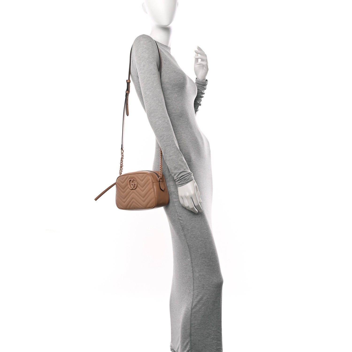 Gucci Calfskin Matelasse Monochrome Small GG Marmont Chain Shoulder Bag Camelia 2 of 11