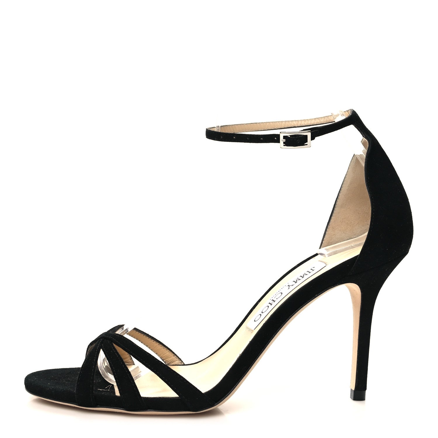 Jimmy Choo Suede Dinda 85 Sandals 37.5 Black 1 of 8
