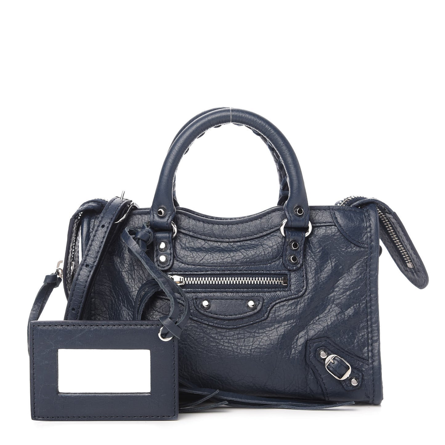Agneau Classic Silver Hardware Nano City Bleu de Minuit