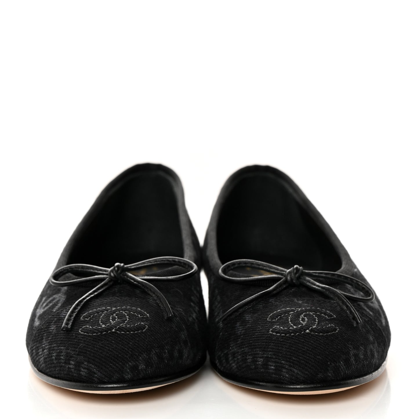 Printed Denim CC Cap Toe Ballerina Flats 36 Black White