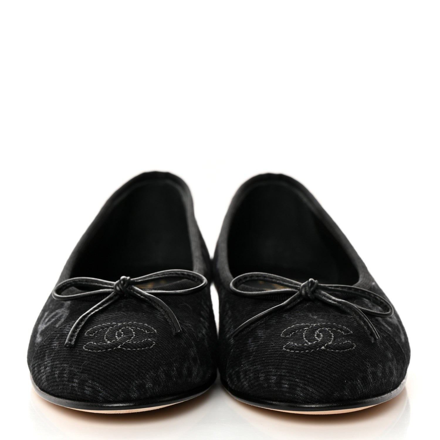 Chanel Printed Denim CC Cap Toe Ballerina Flats 36 Black White 2 of 9