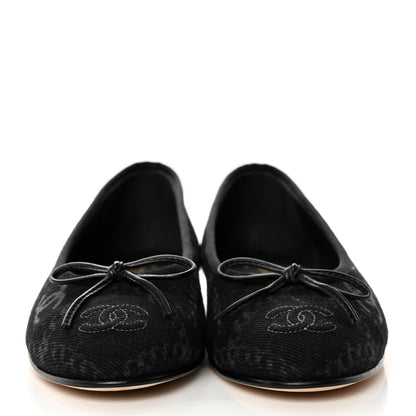 Chanel Printed Denim CC Cap Toe Ballerina Flats 36 Black White 2 of 9