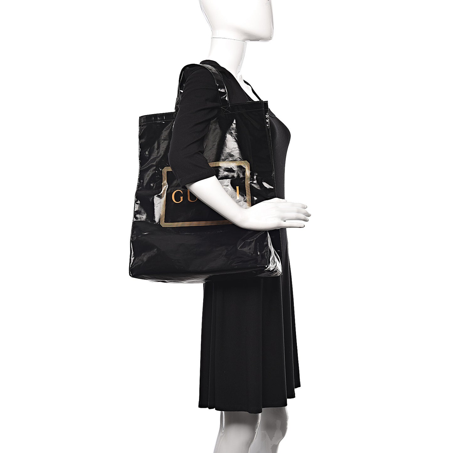 Patent Canvas Frame Logo Vertical Tote Black Crop