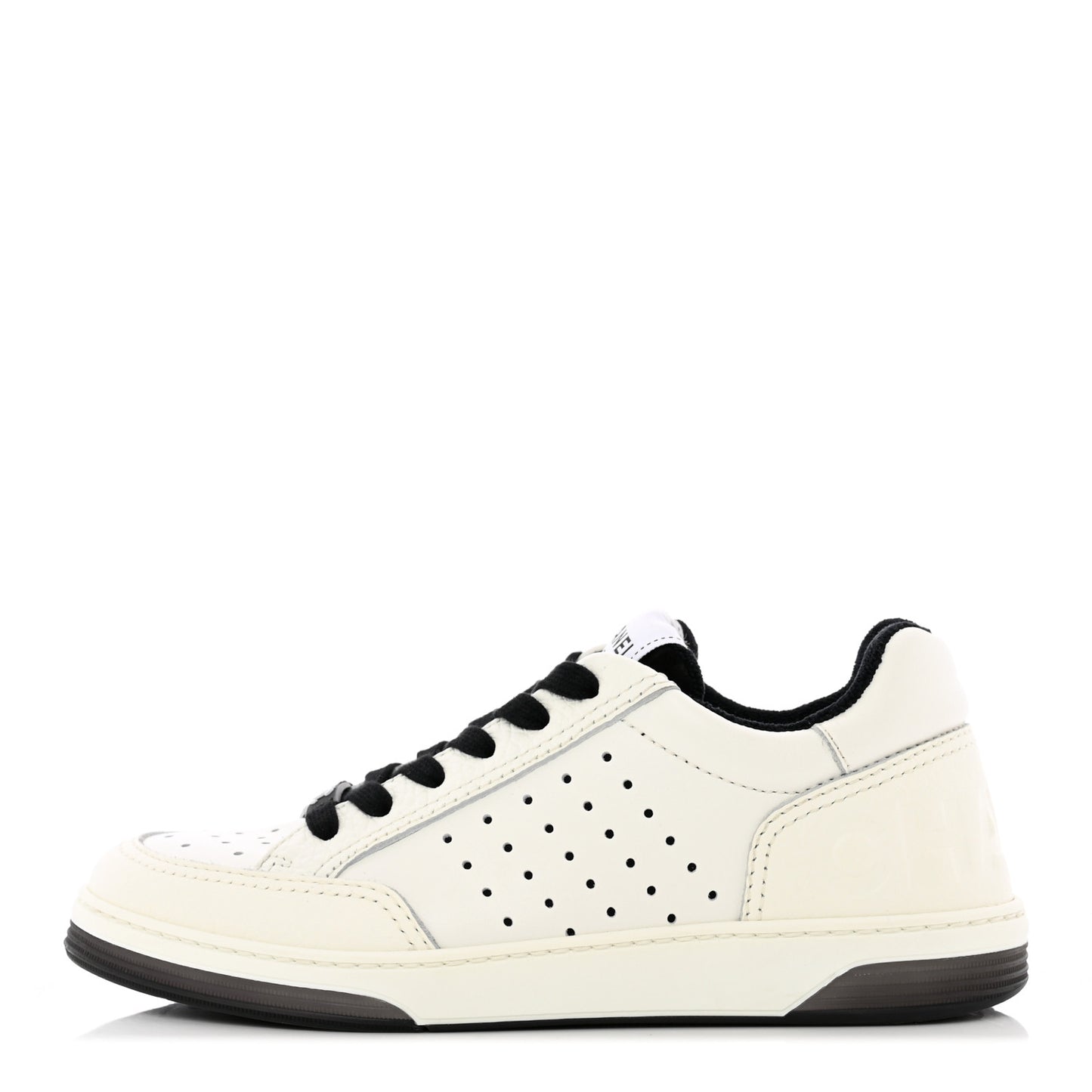 Grained Calfskin Fabric Womens Logo Sneakers 35 White Black