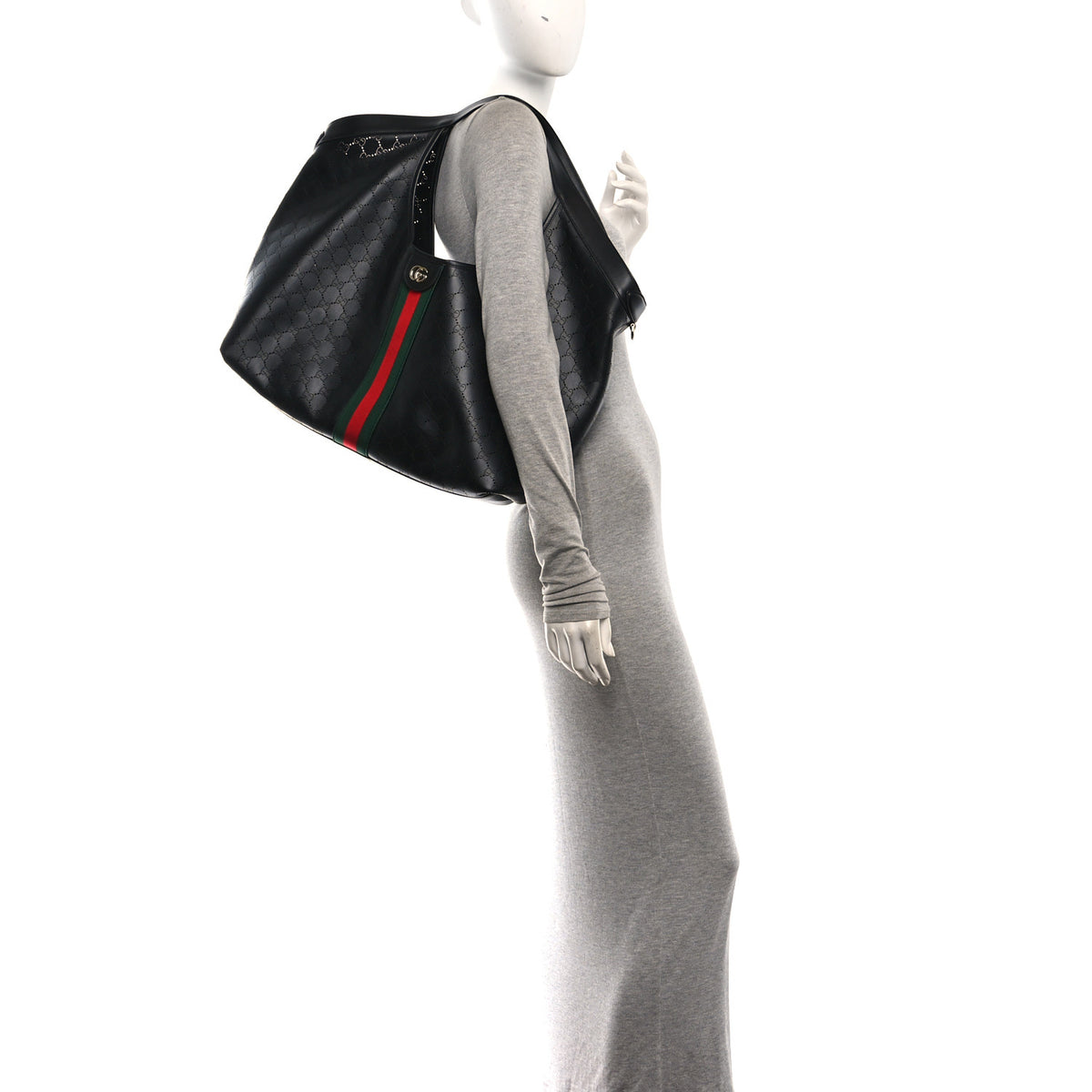 Gucci Soft Perforated Calfskin Large Giglio Tote Black 2 of 10