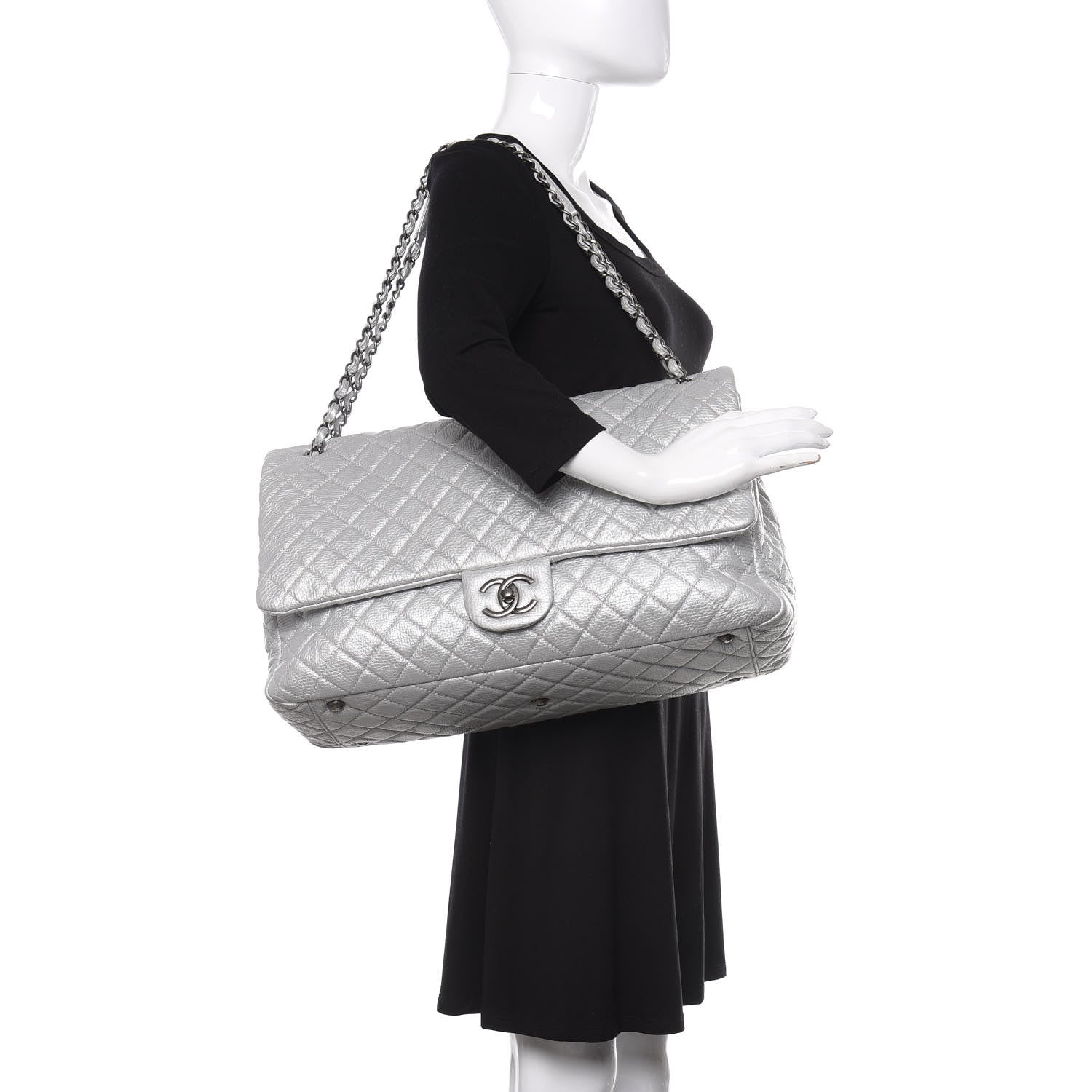 Chanel Metallic Calfskin Quilted XXL Travel Flap Bag Silver 2 of 15