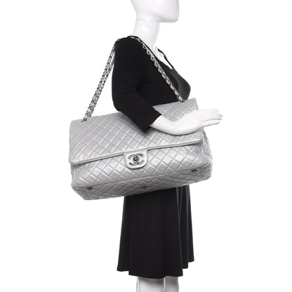 Chanel Metallic Calfskin Quilted XXL Travel Flap Bag Silver 2 of 15