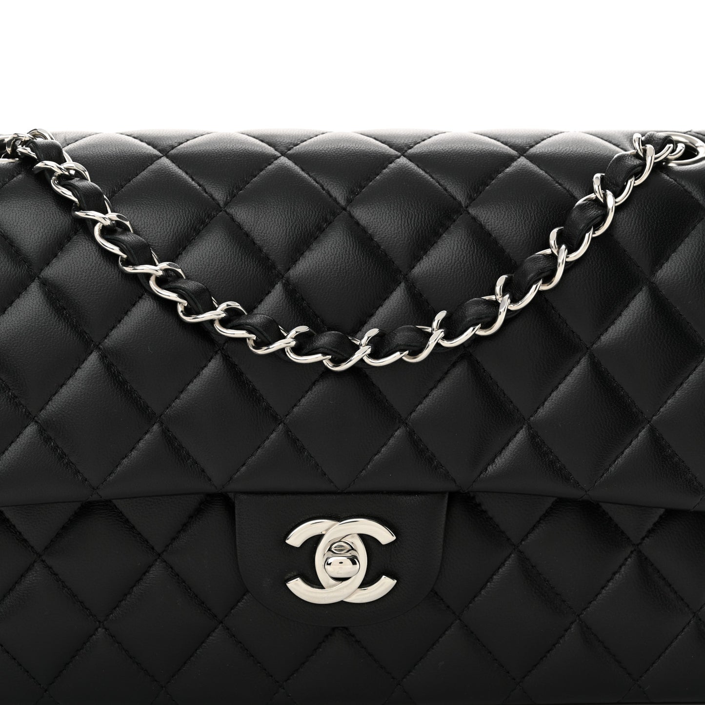 Lambskin Quilted Medium Double Flap Black