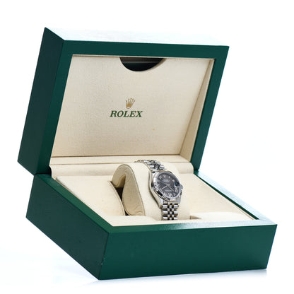 Rolex Stainless Steel 18K White Gold Diamond 31mm Oyster Perpetual Datejust Watch Dark Grey Roman 278274 5 of 5