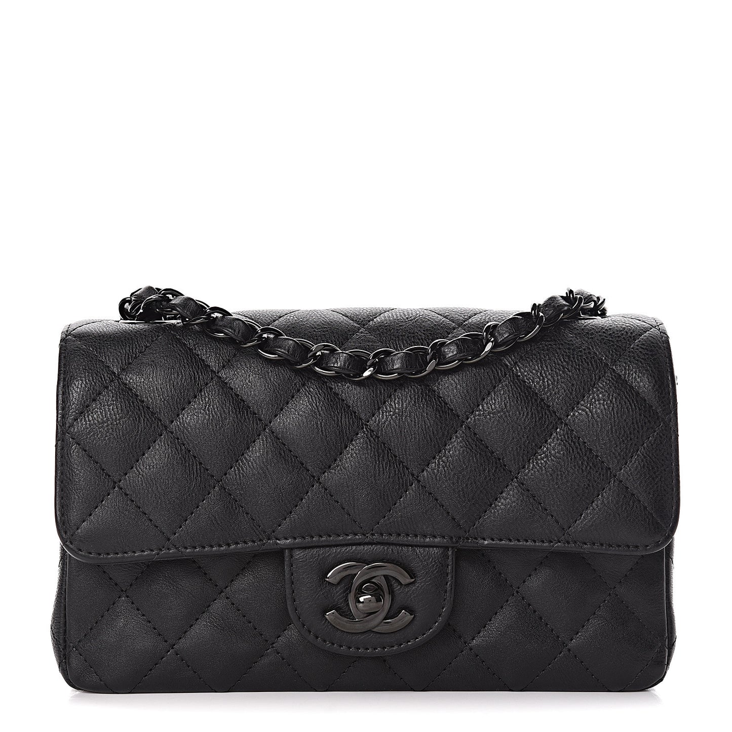 Crumpled Calfskin Quilted Mini Rectangular Flap So Black