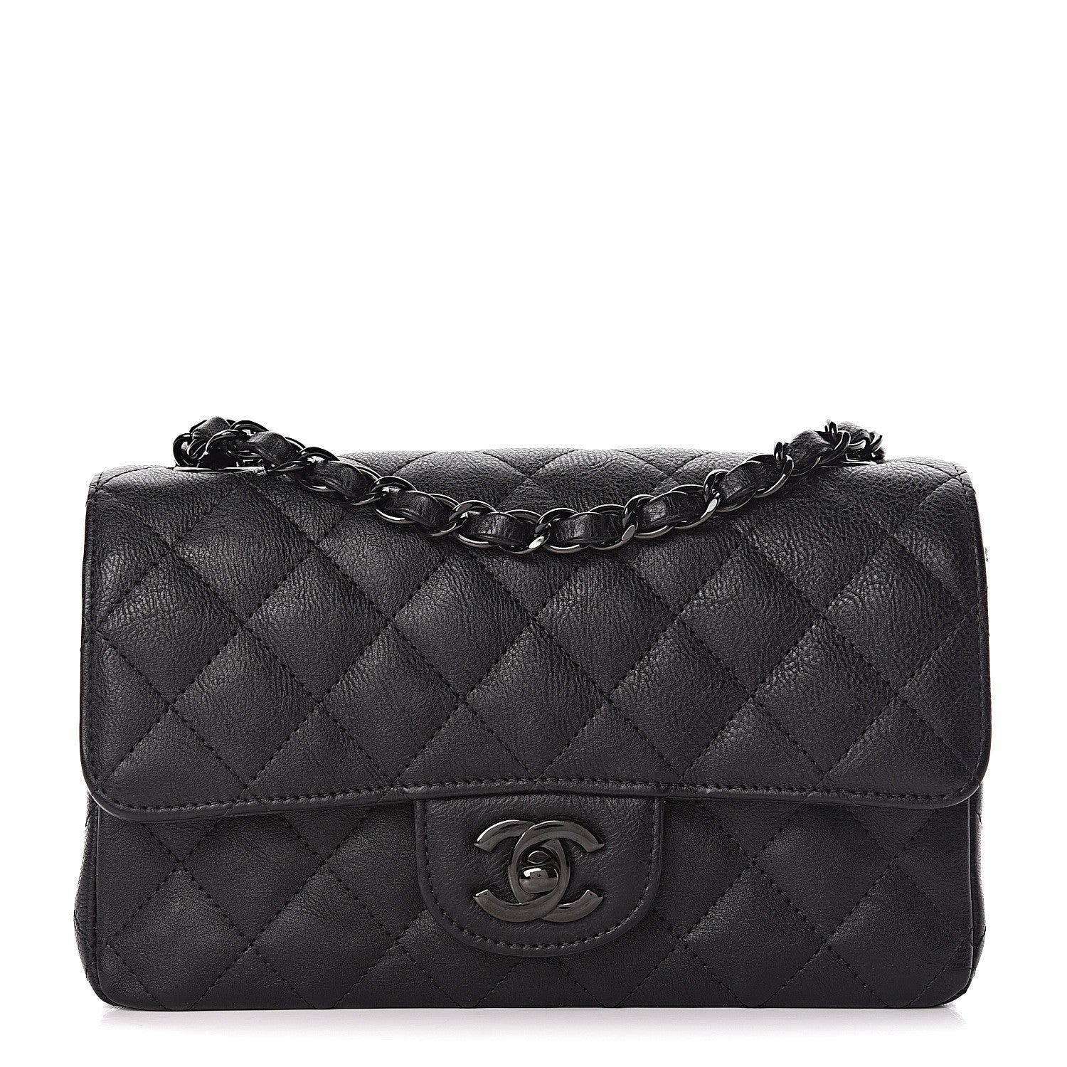 Chanel Crumpled Calfskin Quilted Mini Rectangular Flap So Black 1 of 12