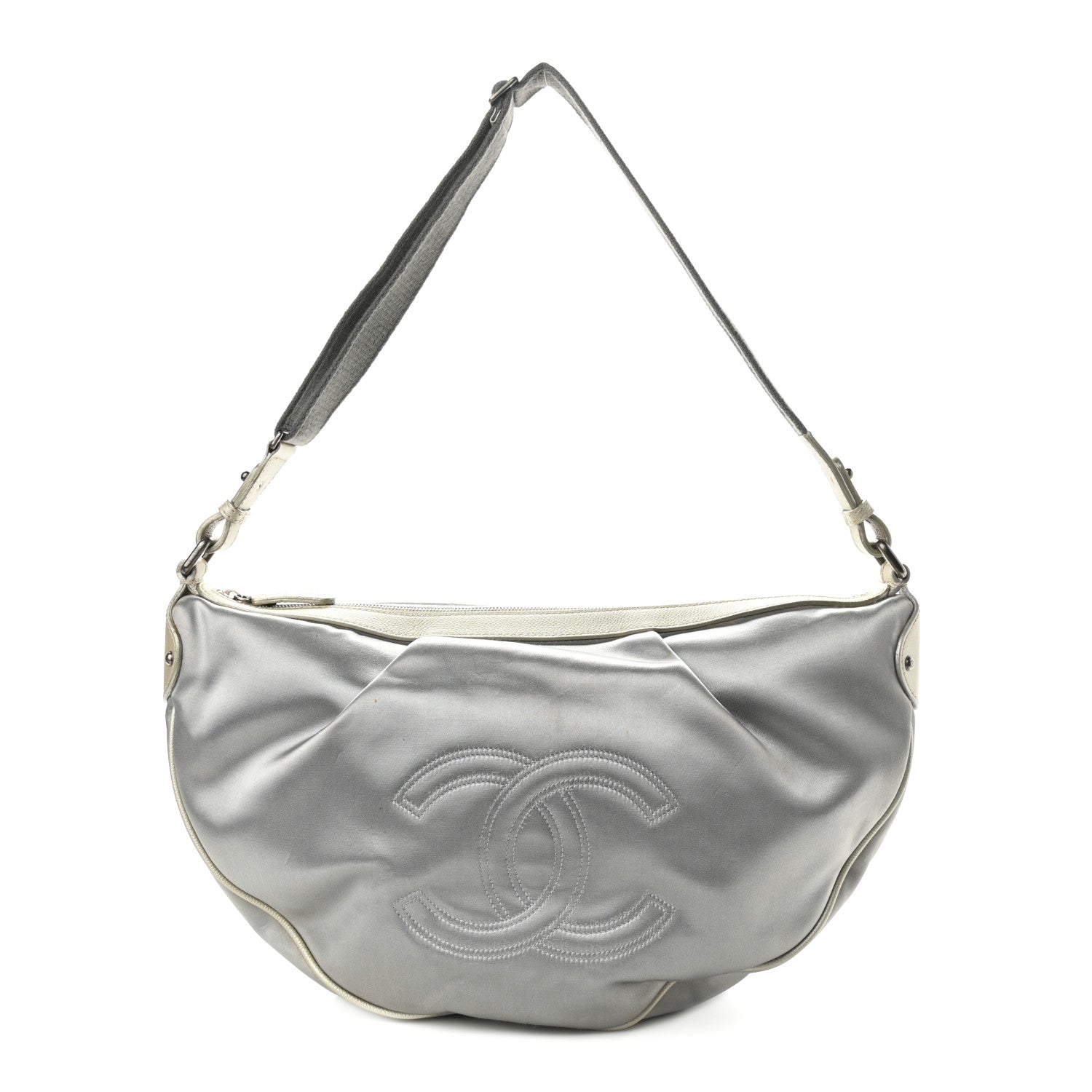Chanel Satin Caviar CC Hobo Silver 1 of 12