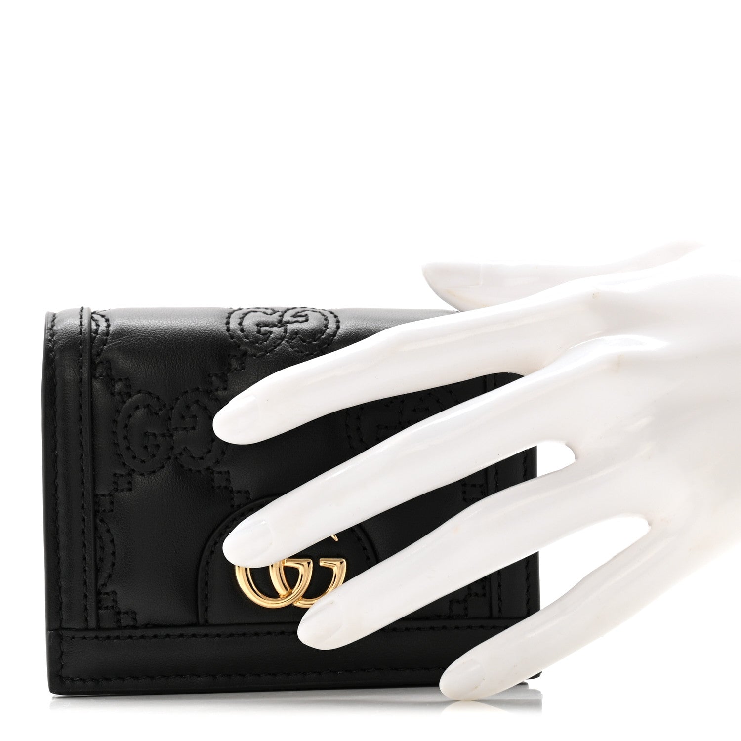 Gucci Calfskin GG Matelasse Card Case Wallet Black 2 of 9