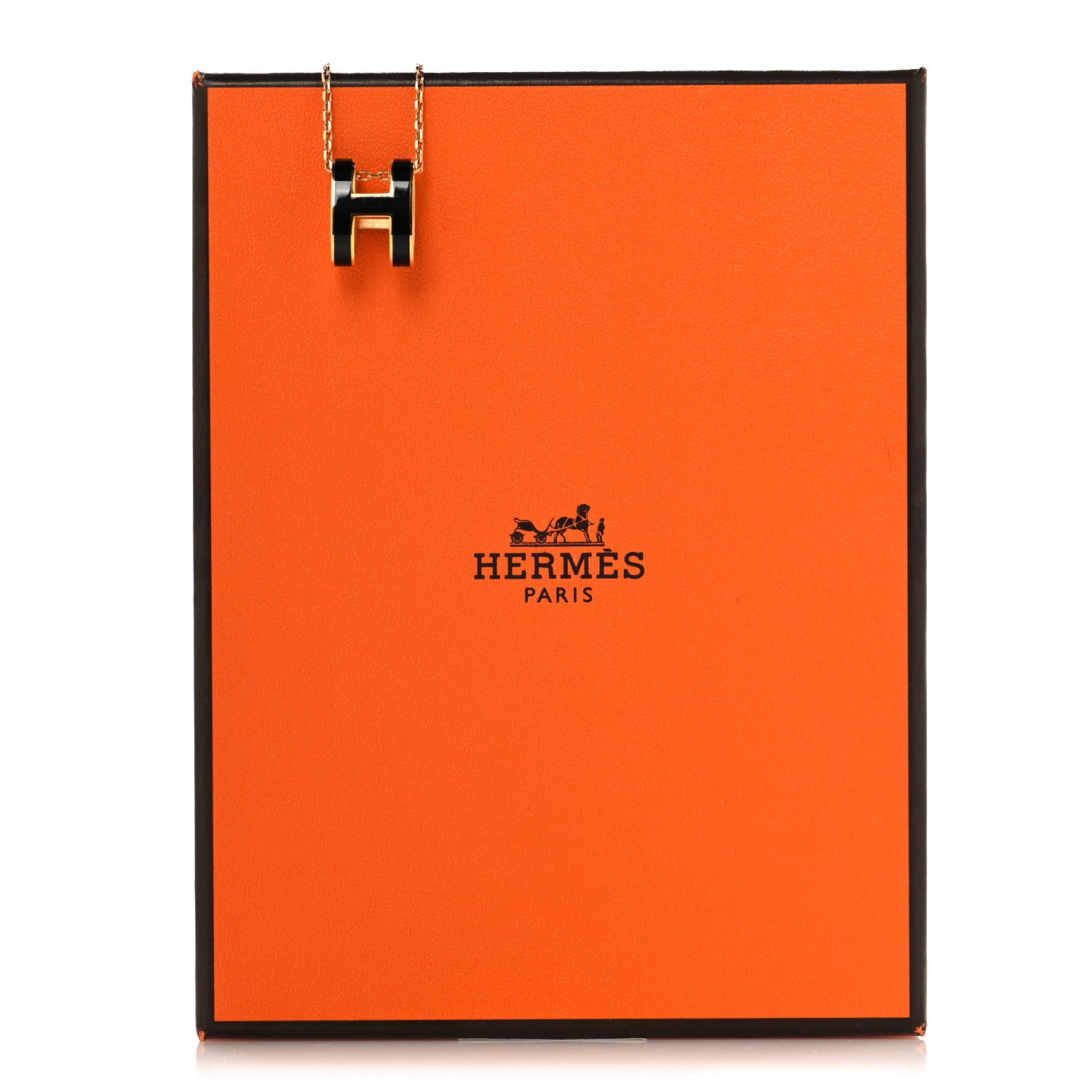 Hermes Lacquered Gold Pop H Pendant Necklace Black 6 of 6
