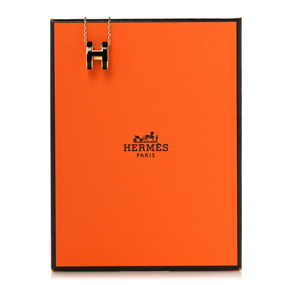 Hermes Lacquered Gold Pop H Pendant Necklace Black 6 of 6