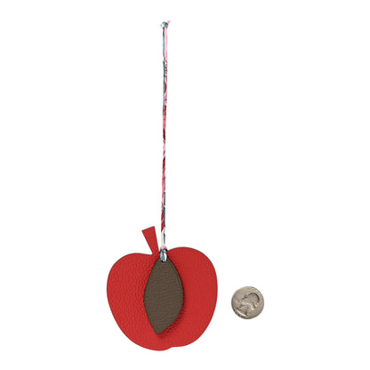 Hermes Taurillon Clemence Chevre Mysore Silk Petit H Apple Leaf Bag Charm Rouge Multicolor 2 of 5