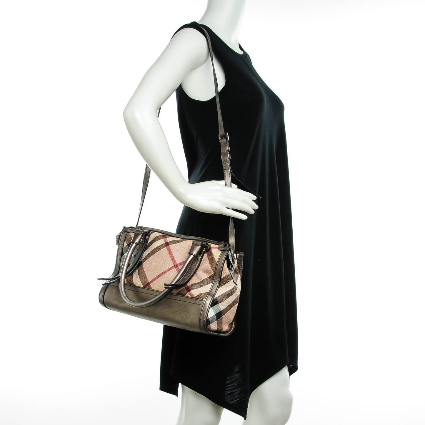 Nova Check Embossed Convertible Satchel Pewter
