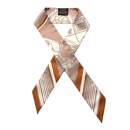 Hermes Silk Ex-Libris Twilly Beige White Caramel 1 of 4