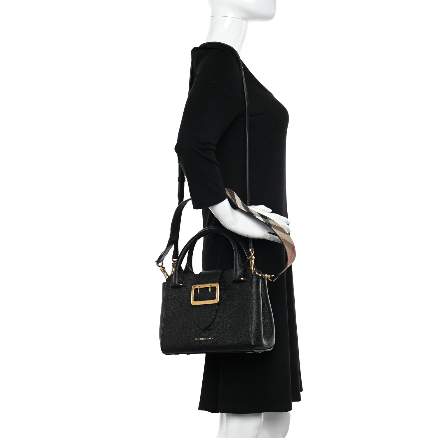 Burberry Soft Grain Calfskin Small Buckle Tote Black 2 of 10