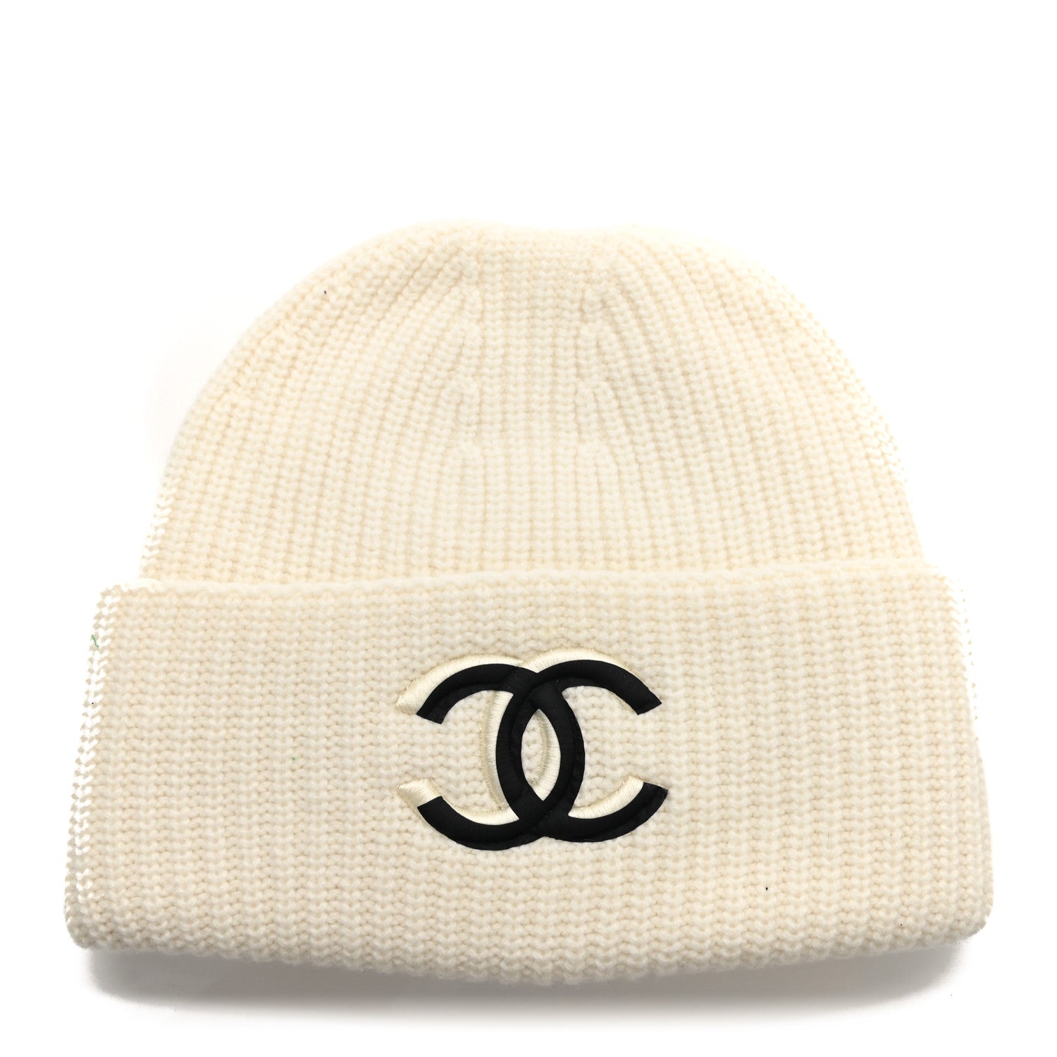 Chanel Wool Cashmere CC Beanie Hat White Black 1 of 4