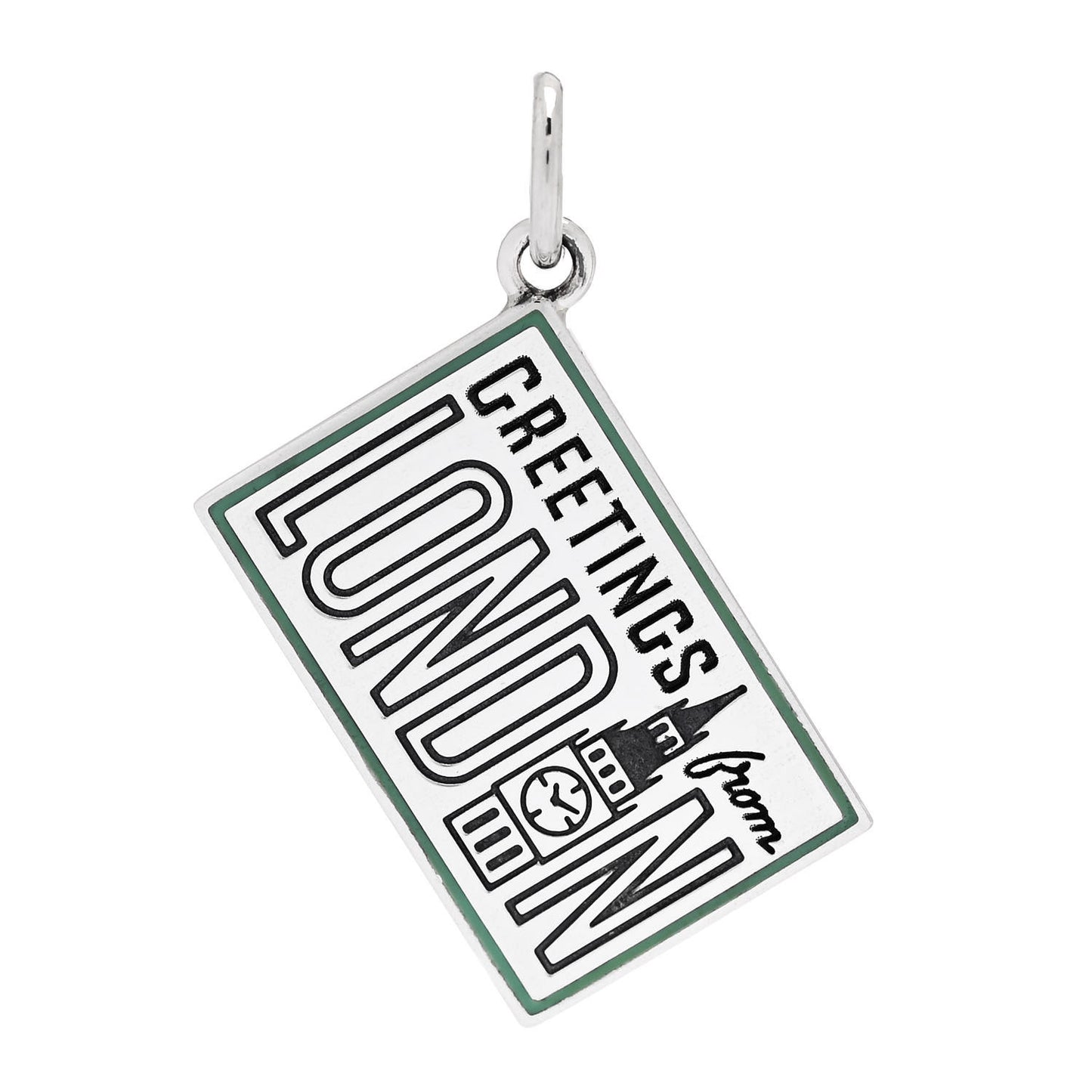 Sterling Silver Enamel London Postcard Charm Blue