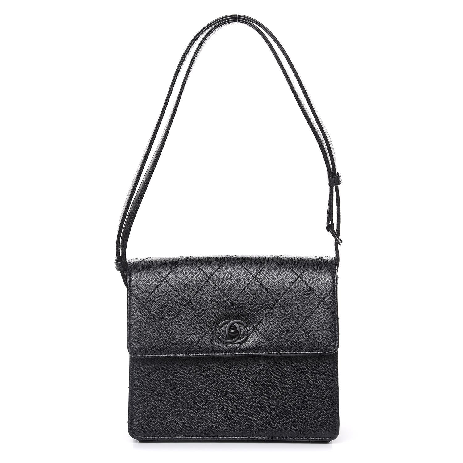Chanel Caviar Diamond Stitched Square Flap So Black 1 of 15