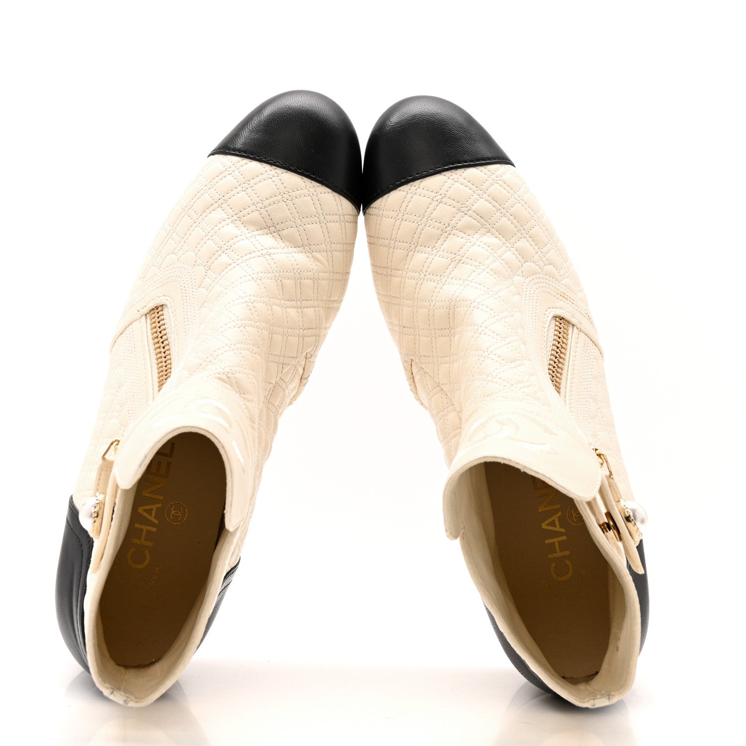 Chanel Lambskin Quilted Cap Toe Short Boot 40.5 Black Ivory 2 of 13