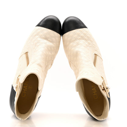 Chanel Lambskin Quilted Cap Toe Short Boot 40.5 Black Ivory 2 of 13