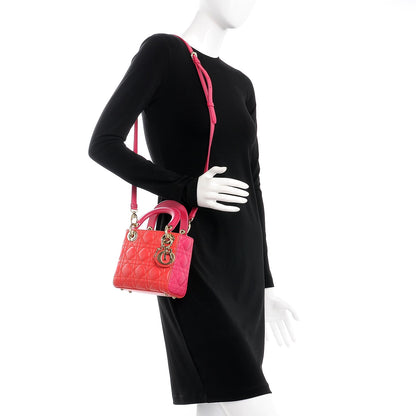 Christian Dior Lambskin Cannage Mini Bi-Color Lady Dior Orange Fuchsia 2 of 8