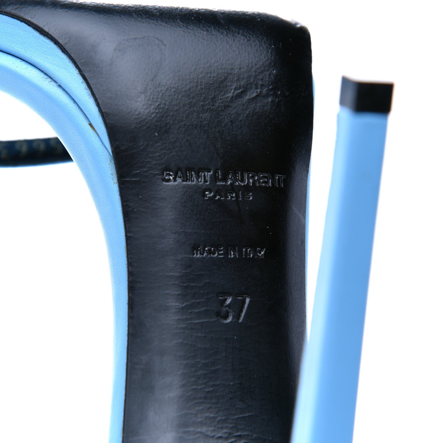 Saint Laurent Calfskin Jane 110 Ankle Strap Sandals 37 Blue 7 of 8