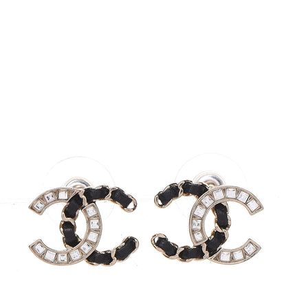 Chanel Crystal Baguette Lambskin Chain CC Vintage Allure Stud Earrings Black Gold 1 of 5