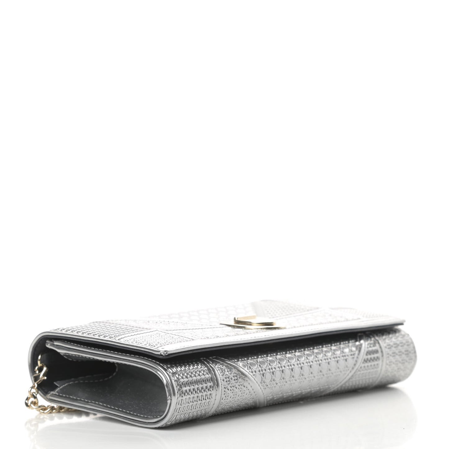 Metallic Patent Micro-Cannage Diorama Croisiere Chain Wallet Silver