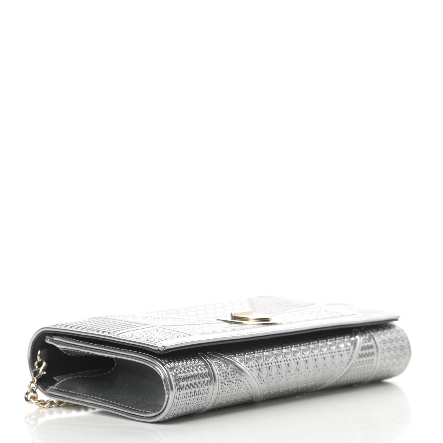 Christian Dior Metallic Patent Micro-Cannage Diorama Croisiere Chain Wallet Silver 4 of 10