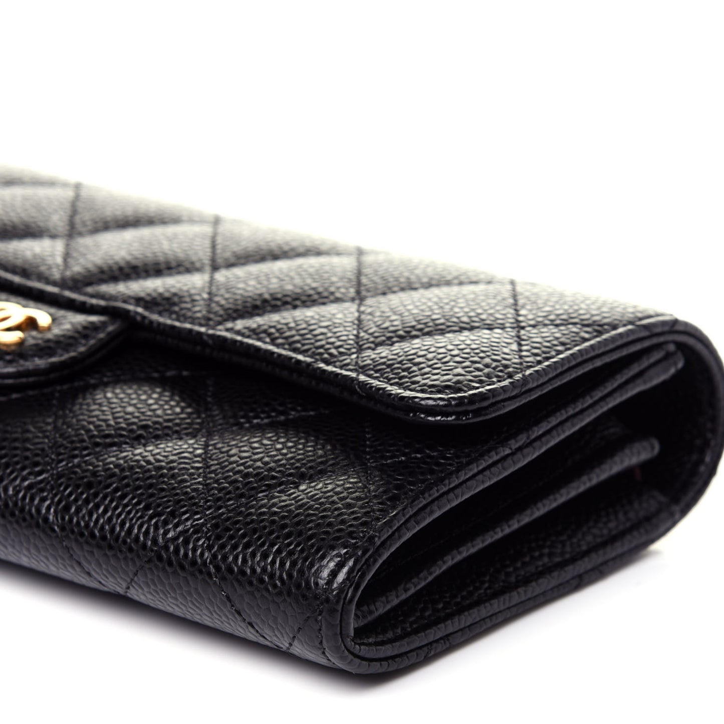 Caviar Quilted Large Gusset Flap Wallet Black