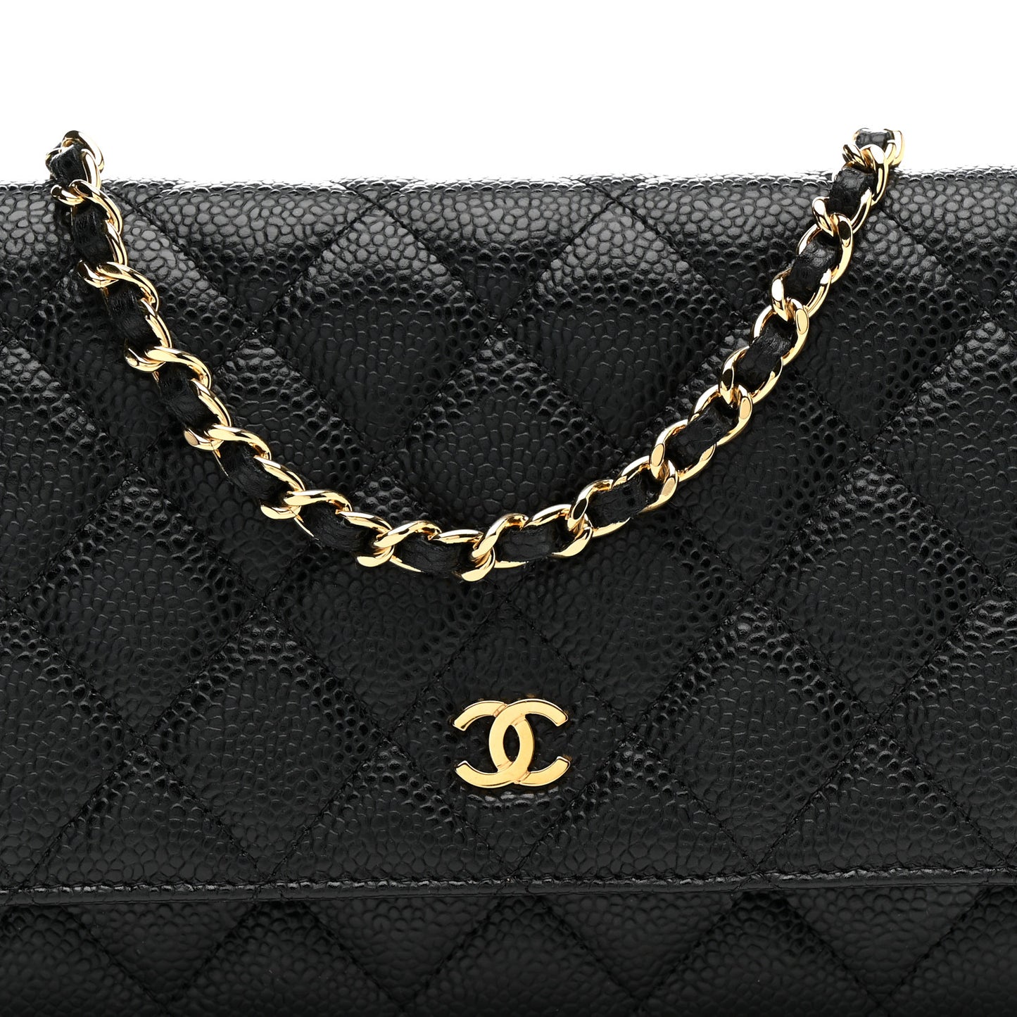 Caviar Quilted Wallet on Chain WOC Black